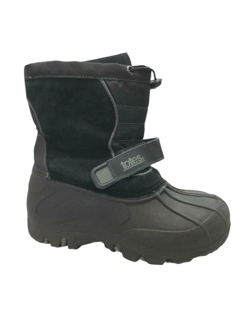 Totes Snow Winter Boots Rain Boys 3 M Jacob Black Suede Slip On Hook Loop